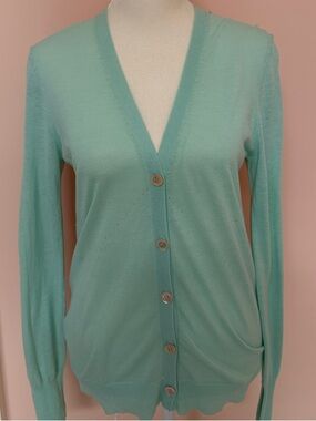 Light Aqua V-Neck Button-Front Cardigan Sweater by M. Patmos